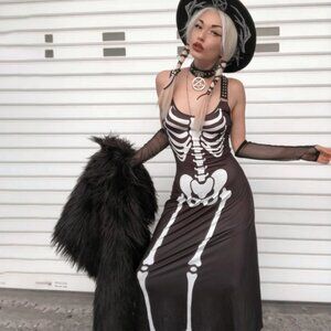 Skeleton Print Black Dress